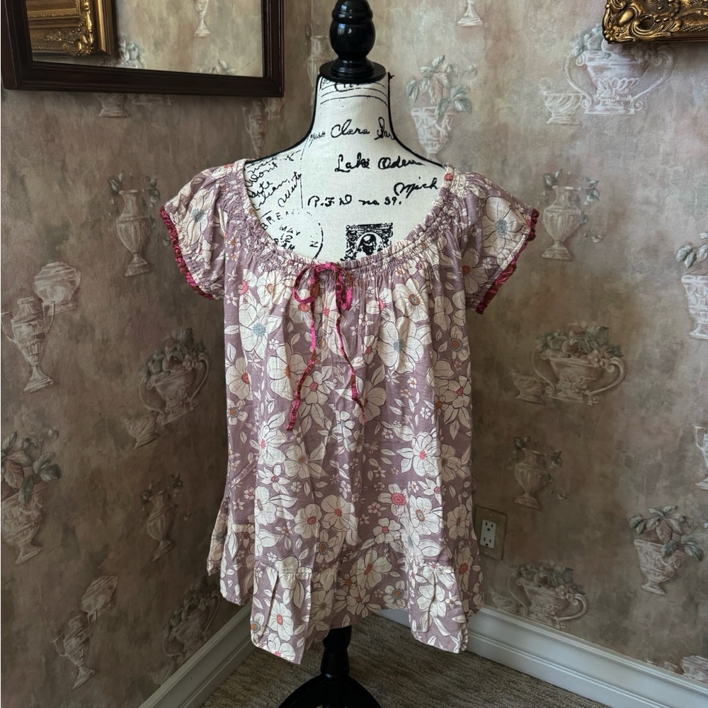 FREE PEOPLE FRANKIE FLORAL SHORT SLEEVE TUNIC S M - Picture 8 of 8